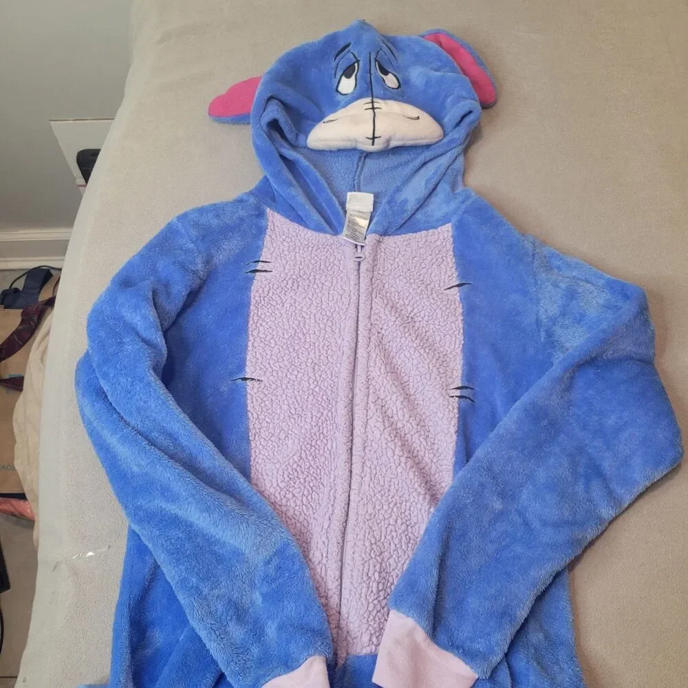 Disney Eeyore One Piece Pajamas Sleepwear Unionsuit Sise Small 4-6 Zip Front - Picture 1 of 6